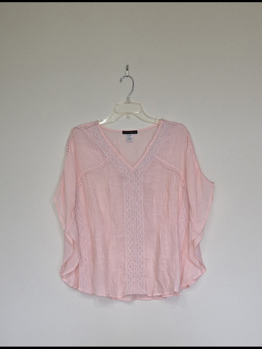 Light Pink V-Neck Lace-Trim Tunic Top